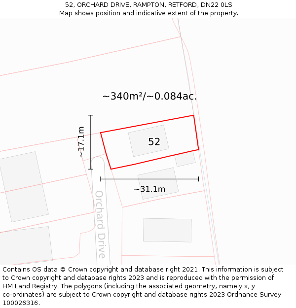 52, ORCHARD DRIVE, RAMPTON, RETFORD, DN22 0LS: Plot and title map