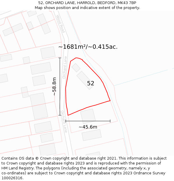 52, ORCHARD LANE, HARROLD, BEDFORD, MK43 7BP: Plot and title map