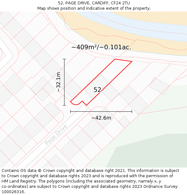 52, PAGE DRIVE, CARDIFF, CF24 2TU: Plot and title map