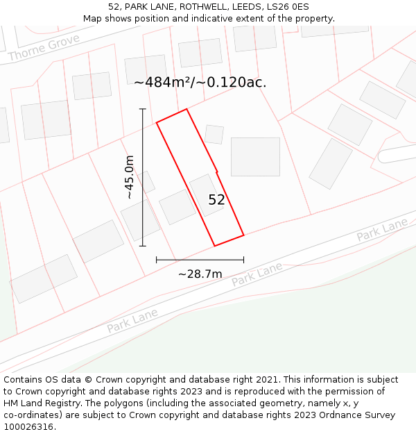 52, PARK LANE, ROTHWELL, LEEDS, LS26 0ES: Plot and title map