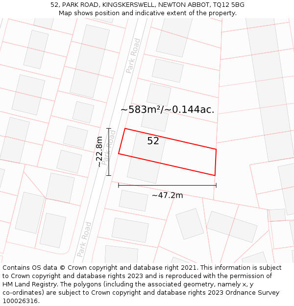 52, PARK ROAD, KINGSKERSWELL, NEWTON ABBOT, TQ12 5BG: Plot and title map