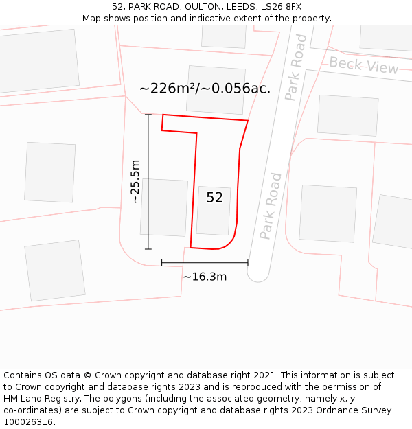 52, PARK ROAD, OULTON, LEEDS, LS26 8FX: Plot and title map