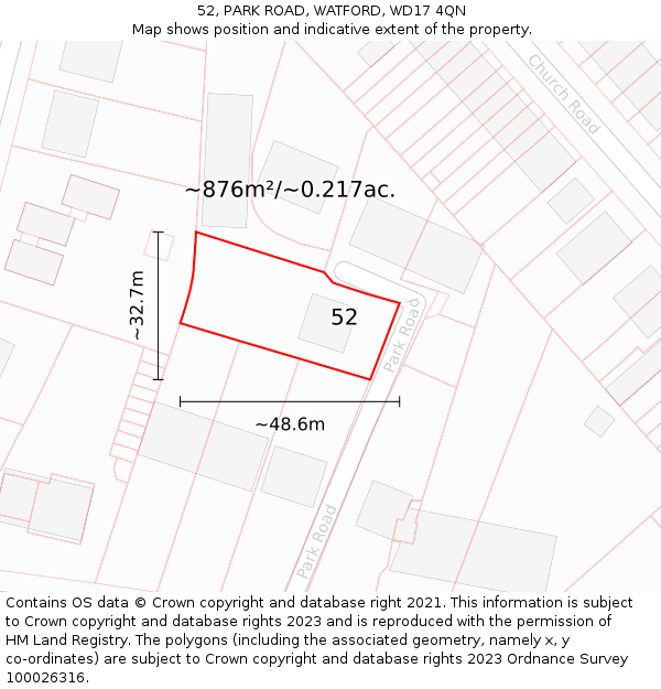 52, PARK ROAD, WATFORD, WD17 4QN: Plot and title map