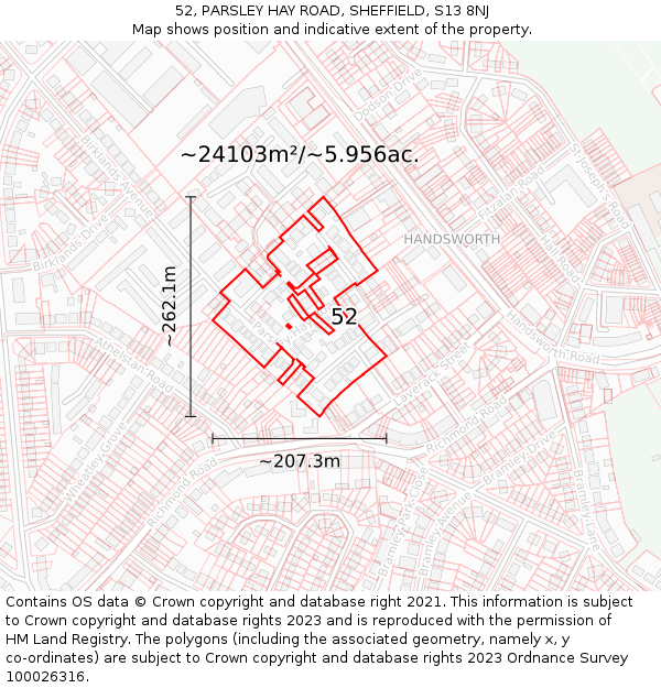 52, PARSLEY HAY ROAD, SHEFFIELD, S13 8NJ: Plot and title map