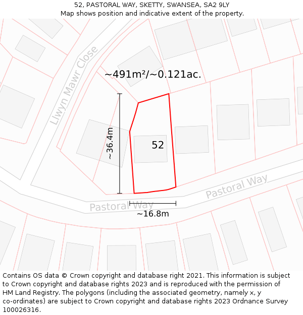 52, PASTORAL WAY, SKETTY, SWANSEA, SA2 9LY: Plot and title map