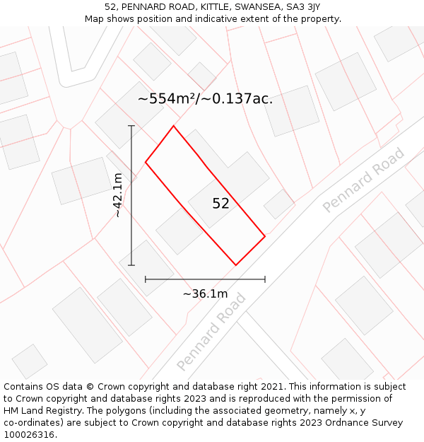 52, PENNARD ROAD, KITTLE, SWANSEA, SA3 3JY: Plot and title map