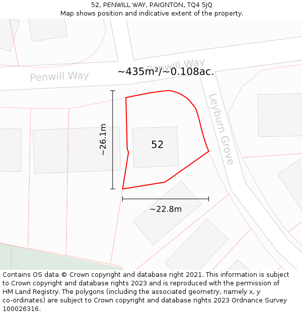 52, PENWILL WAY, PAIGNTON, TQ4 5JQ: Plot and title map