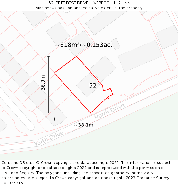 52, PETE BEST DRIVE, LIVERPOOL, L12 1NN: Plot and title map