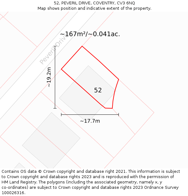 52, PEVERIL DRIVE, COVENTRY, CV3 6NQ: Plot and title map