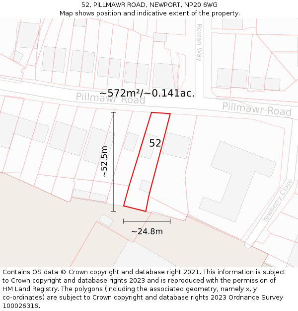 52, PILLMAWR ROAD, NEWPORT, NP20 6WG: Plot and title map