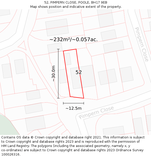 52, PIMPERN CLOSE, POOLE, BH17 9EB: Plot and title map