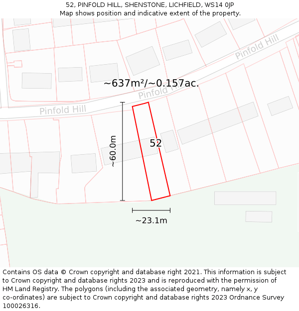 52, PINFOLD HILL, SHENSTONE, LICHFIELD, WS14 0JP: Plot and title map