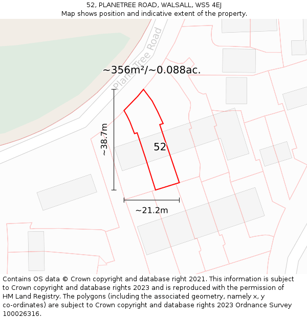 52, PLANETREE ROAD, WALSALL, WS5 4EJ: Plot and title map