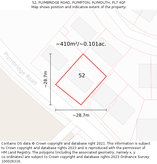 52, PLYMBRIDGE ROAD, PLYMPTON, PLYMOUTH, PL7 4QF: Plot and title map