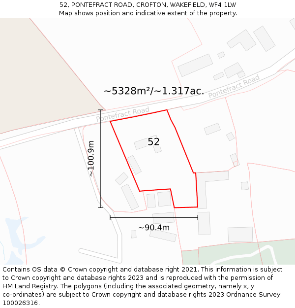 52, PONTEFRACT ROAD, CROFTON, WAKEFIELD, WF4 1LW: Plot and title map