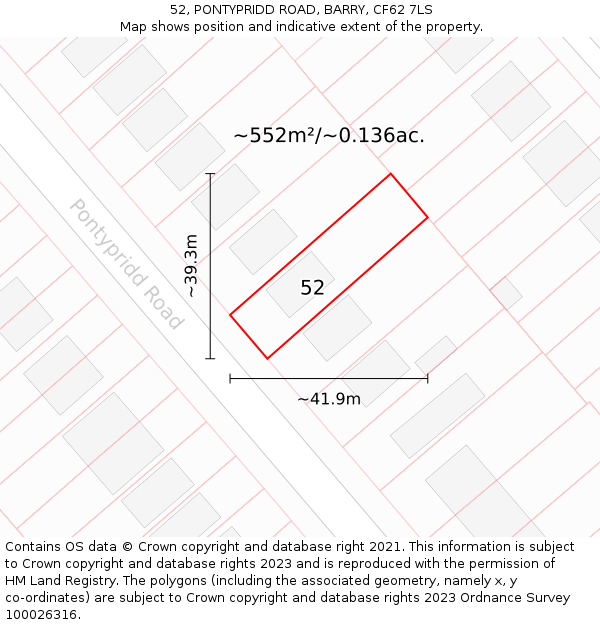 52, PONTYPRIDD ROAD, BARRY, CF62 7LS: Plot and title map