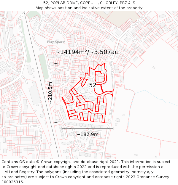 52, POPLAR DRIVE, COPPULL, CHORLEY, PR7 4LS: Plot and title map