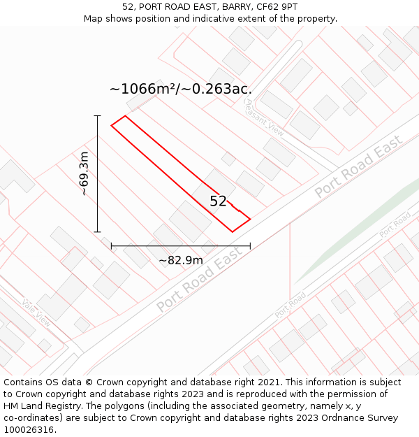 52, PORT ROAD EAST, BARRY, CF62 9PT: Plot and title map