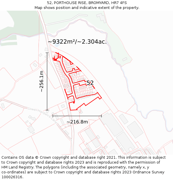 52, PORTHOUSE RISE, BROMYARD, HR7 4FS: Plot and title map