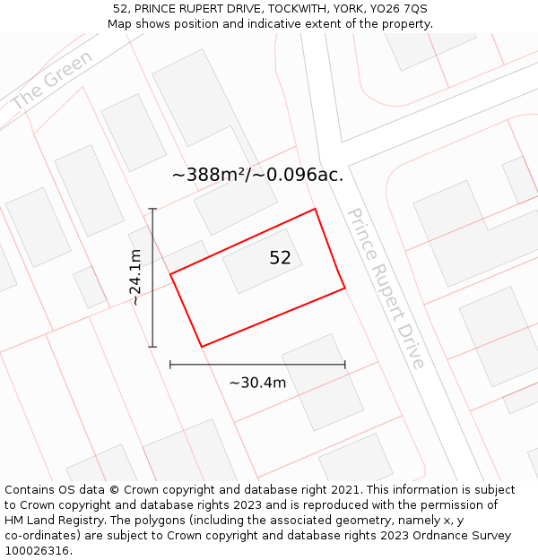 52, PRINCE RUPERT DRIVE, TOCKWITH, YORK, YO26 7QS: Plot and title map