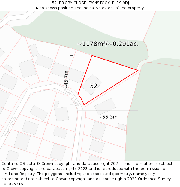 52, PRIORY CLOSE, TAVISTOCK, PL19 9DJ: Plot and title map