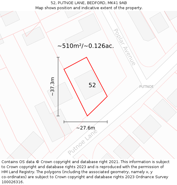 52, PUTNOE LANE, BEDFORD, MK41 9AB: Plot and title map