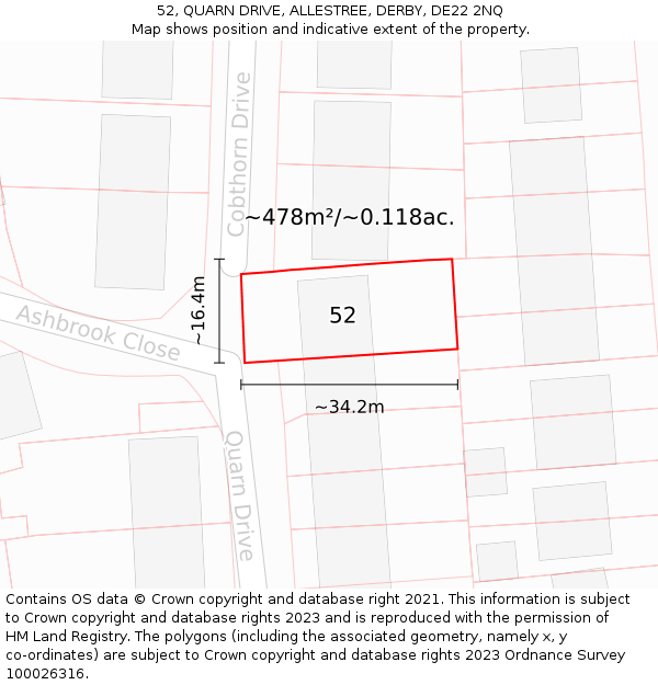 52, QUARN DRIVE, ALLESTREE, DERBY, DE22 2NQ: Plot and title map