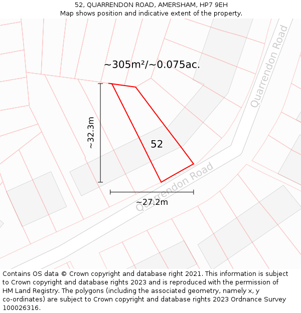 52, QUARRENDON ROAD, AMERSHAM, HP7 9EH: Plot and title map