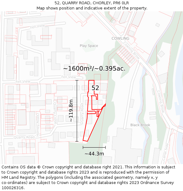 52, QUARRY ROAD, CHORLEY, PR6 0LR: Plot and title map