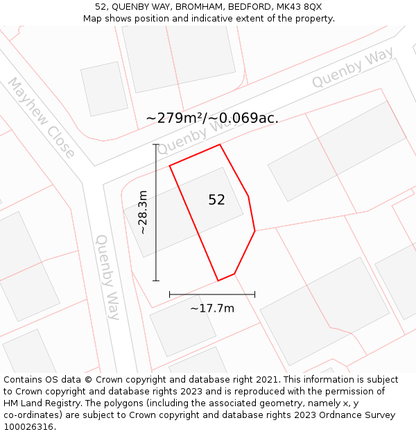 52, QUENBY WAY, BROMHAM, BEDFORD, MK43 8QX: Plot and title map