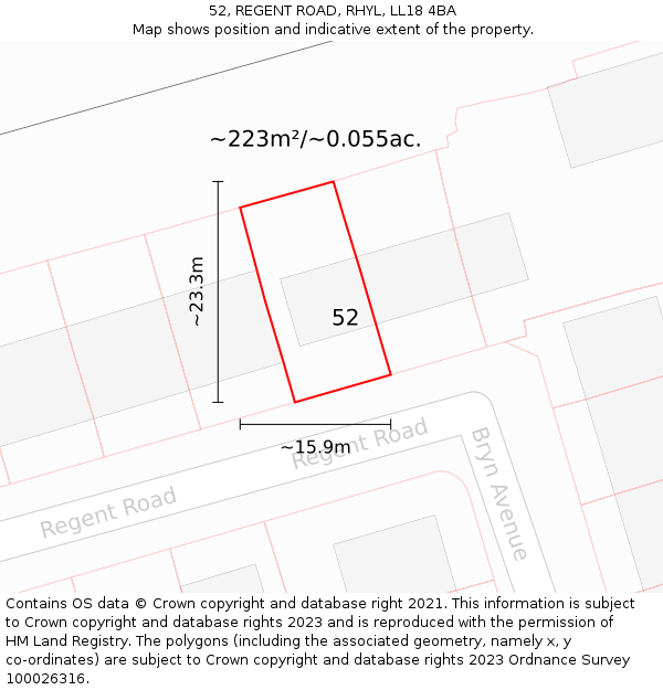 52, REGENT ROAD, RHYL, LL18 4BA: Plot and title map