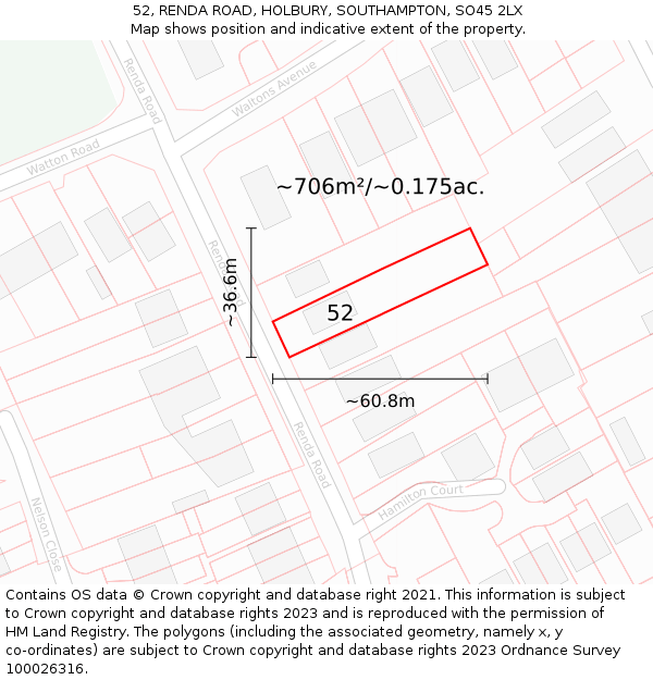 52, RENDA ROAD, HOLBURY, SOUTHAMPTON, SO45 2LX: Plot and title map