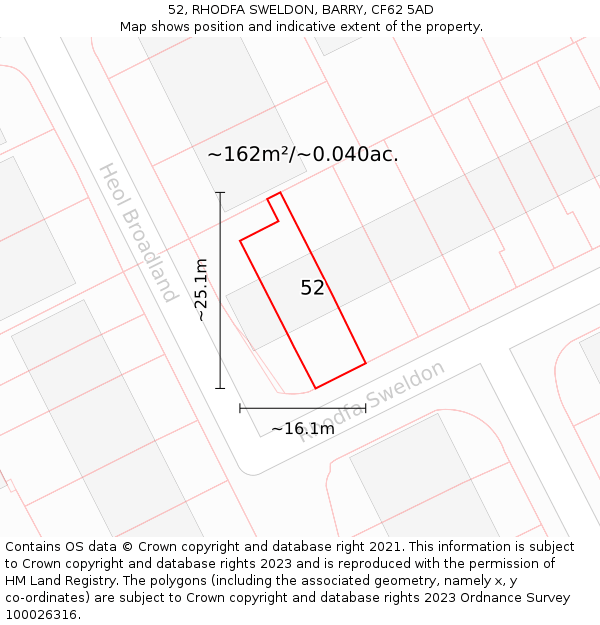 52, RHODFA SWELDON, BARRY, CF62 5AD: Plot and title map