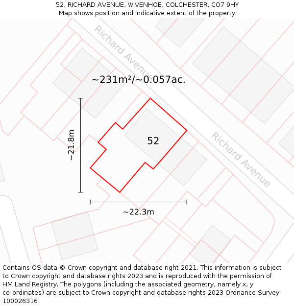 52, RICHARD AVENUE, WIVENHOE, COLCHESTER, CO7 9HY: Plot and title map