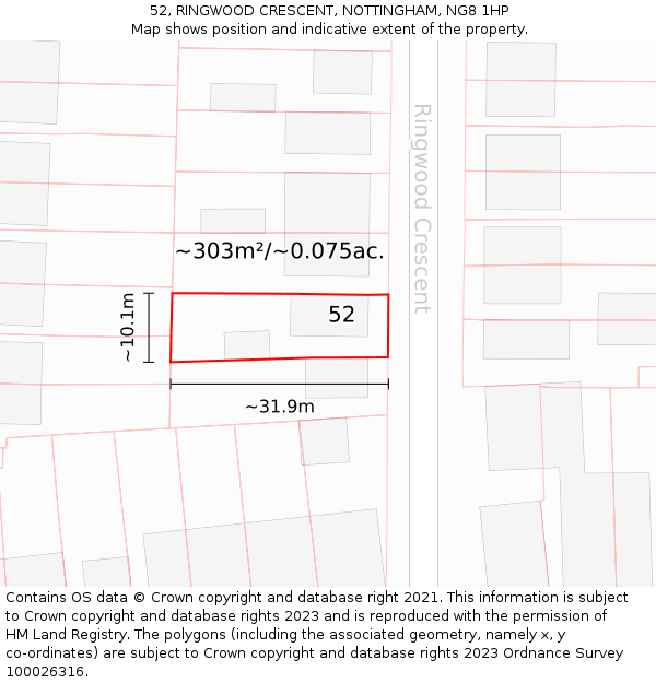 52, RINGWOOD CRESCENT, NOTTINGHAM, NG8 1HP: Plot and title map