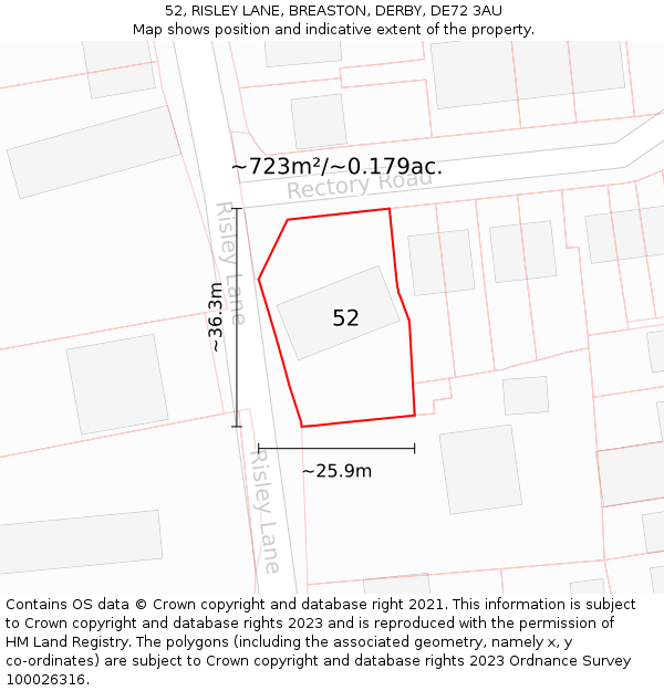 52, RISLEY LANE, BREASTON, DERBY, DE72 3AU: Plot and title map