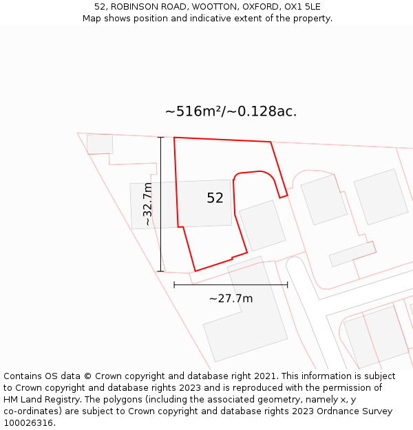 52, ROBINSON ROAD, WOOTTON, OXFORD, OX1 5LE: Plot and title map