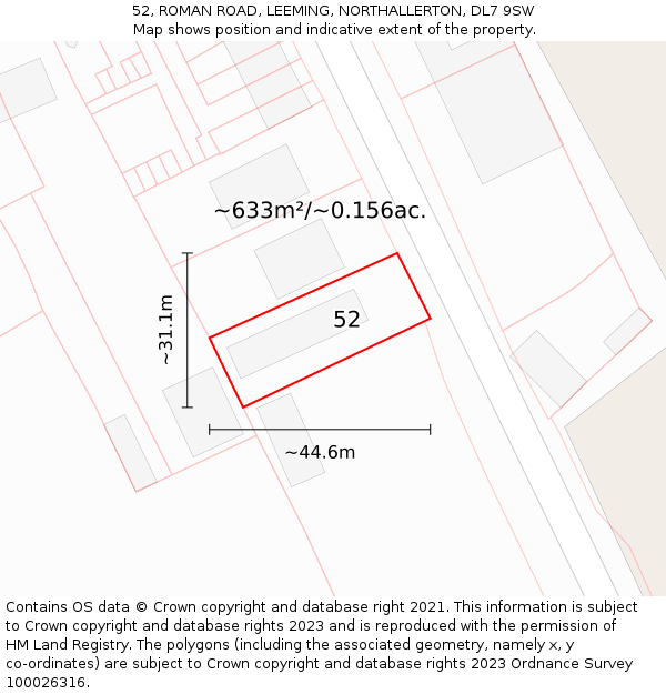 52, ROMAN ROAD, LEEMING, NORTHALLERTON, DL7 9SW: Plot and title map