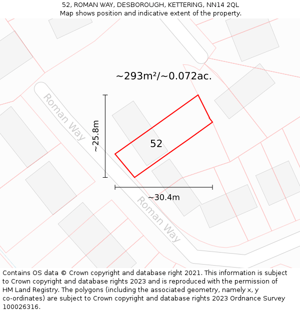 52, ROMAN WAY, DESBOROUGH, KETTERING, NN14 2QL: Plot and title map