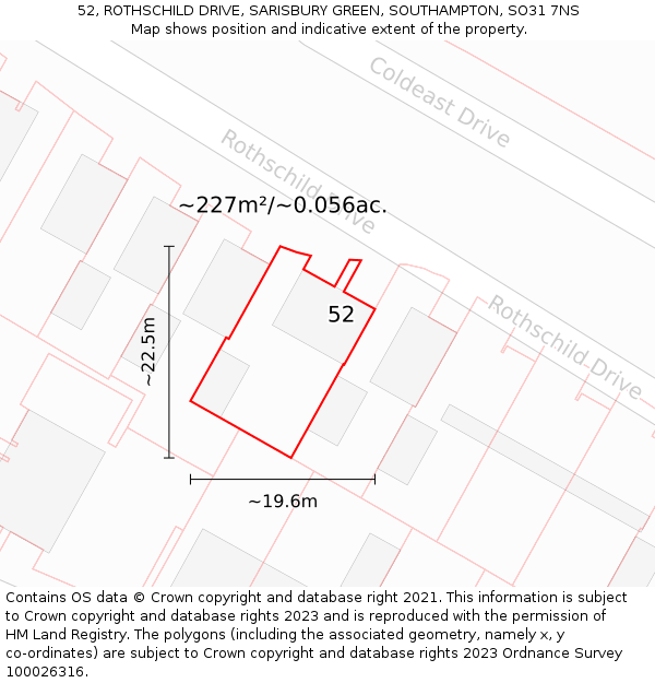 52, ROTHSCHILD DRIVE, SARISBURY GREEN, SOUTHAMPTON, SO31 7NS: Plot and title map