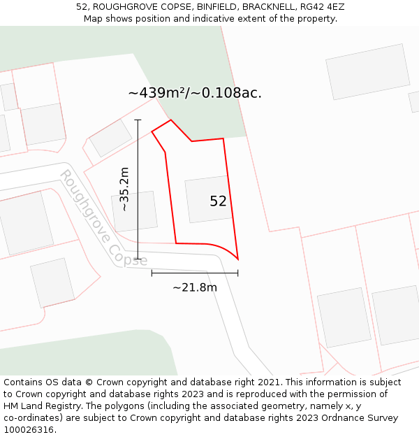 52, ROUGHGROVE COPSE, BINFIELD, BRACKNELL, RG42 4EZ: Plot and title map