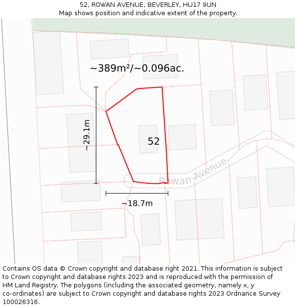 52, ROWAN AVENUE, BEVERLEY, HU17 9UN: Plot and title map