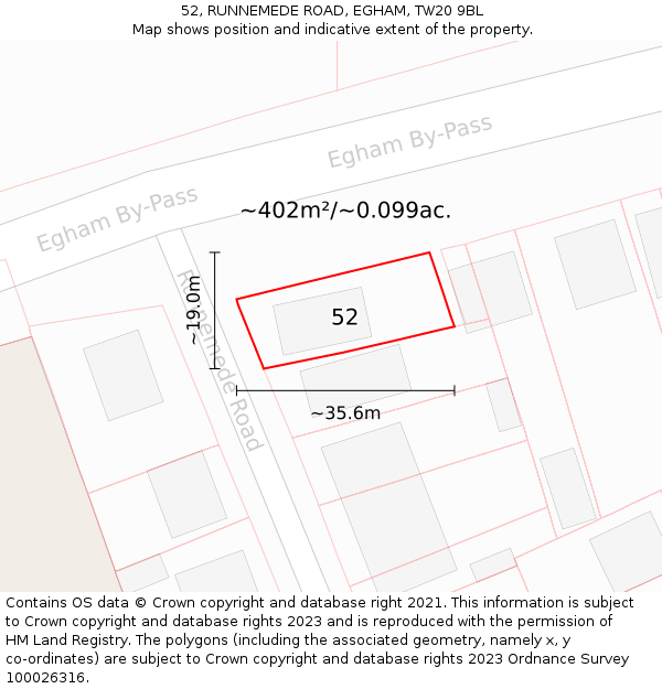 52, RUNNEMEDE ROAD, EGHAM, TW20 9BL: Plot and title map