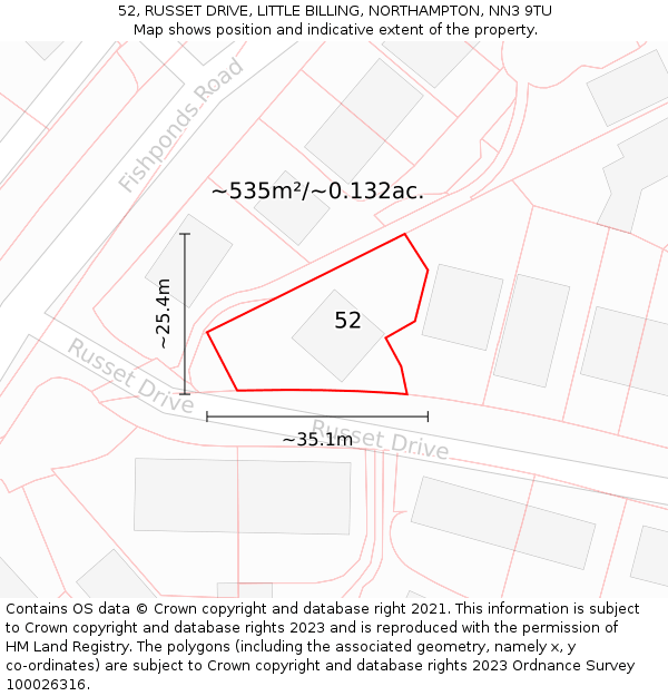 52, RUSSET DRIVE, LITTLE BILLING, NORTHAMPTON, NN3 9TU: Plot and title map