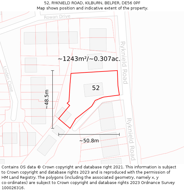 52, RYKNIELD ROAD, KILBURN, BELPER, DE56 0PF: Plot and title map