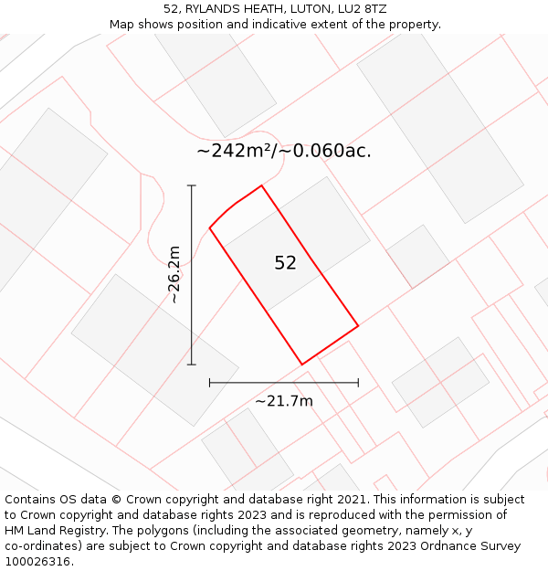 52, RYLANDS HEATH, LUTON, LU2 8TZ: Plot and title map