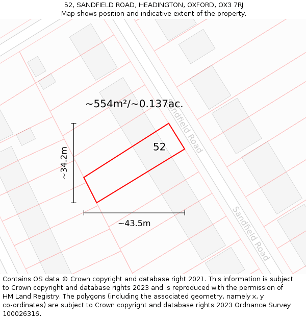 52, SANDFIELD ROAD, HEADINGTON, OXFORD, OX3 7RJ: Plot and title map