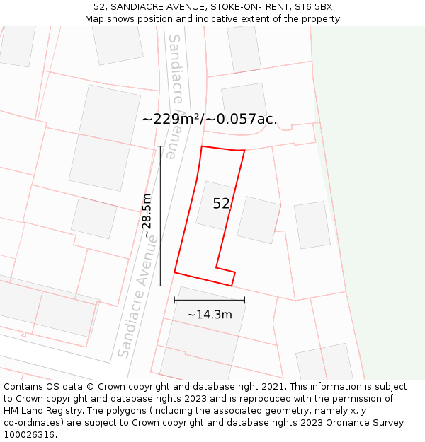 52, SANDIACRE AVENUE, STOKE-ON-TRENT, ST6 5BX: Plot and title map