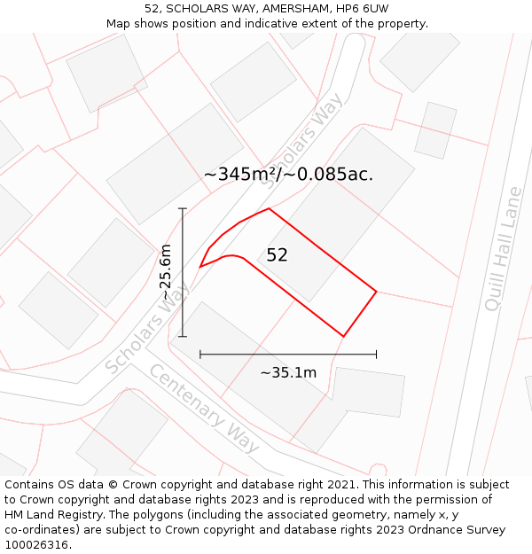 52, SCHOLARS WAY, AMERSHAM, HP6 6UW: Plot and title map