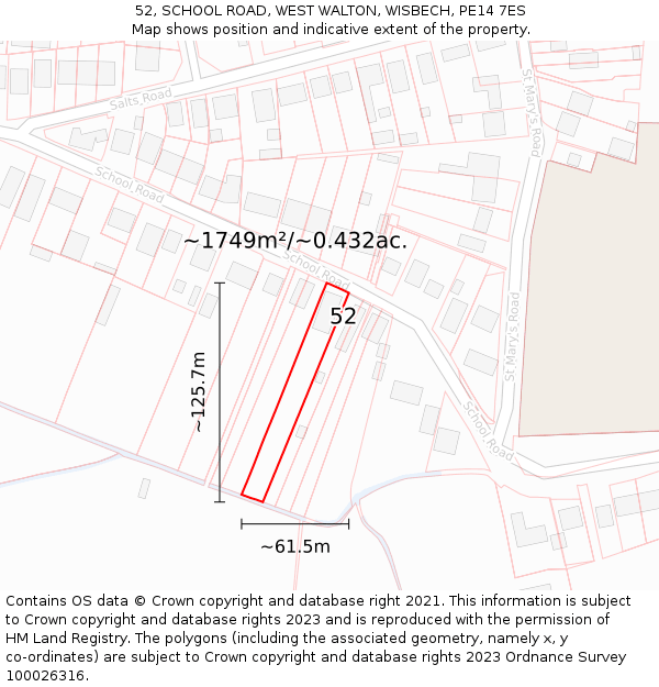 52, SCHOOL ROAD, WEST WALTON, WISBECH, PE14 7ES: Plot and title map